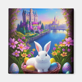 Magical landscape with rabbit and magical castles magnet