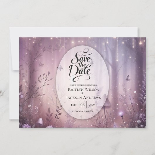 Magical Lavender Fairy Lights Hochzeit Save The Date (Vorderseite)