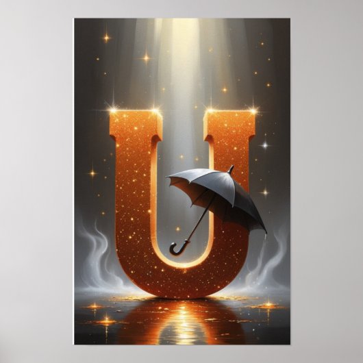 Magical Letter U Poster | Umbrella Wall Art  (Vorne)