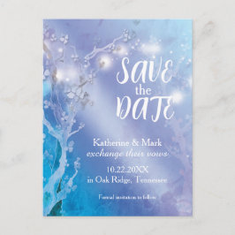 Magical Lights Blue White Wedding Save the Date Ankündigungspostkarte