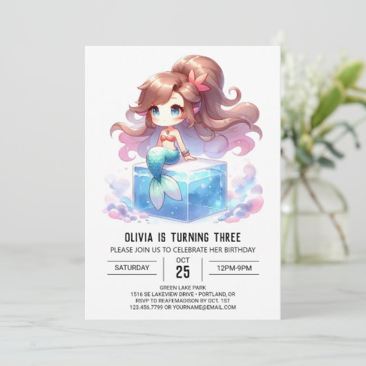 Magical Little Mermaid Birthday Einladung (Stehend Vorderseite)