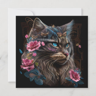 Magical Maine Coon cat and rosa Blume Kunst