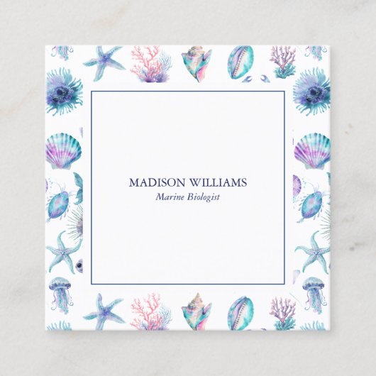 Magical marine creatures pattern marine biologist quadratische visitenkarte (Vorderseite)