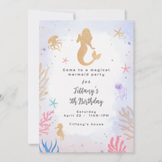 Magical Mermaid Birthday Einladung (Vorderseite)