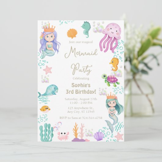 Magical Mermaid Birthday Einladung (Stehend Vorderseite)