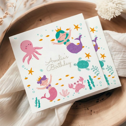 Magical Mermaid Birthday Party Napkins Serviette