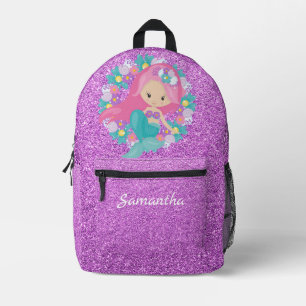 Magical Mermaid Girl - Lila Glitzer Personalisiert Bedruckter Rucksack