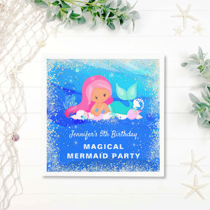 Magical Mermaid Glittery Birthday Paper Napkins Serviette