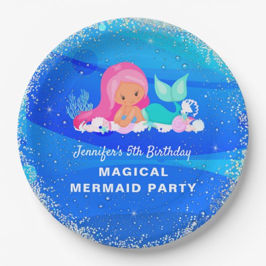 Magical Mermaid Sparkle Birthday Pappteller (Vorderseite)