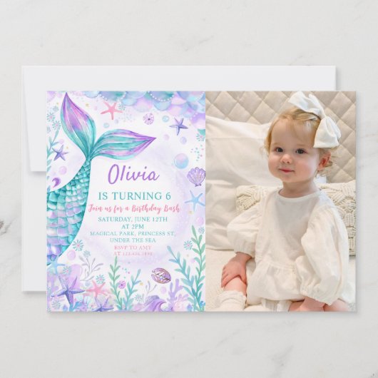 Magical Mermaids Schwanz Birthday Party Foto Einladung (Vorderseite)