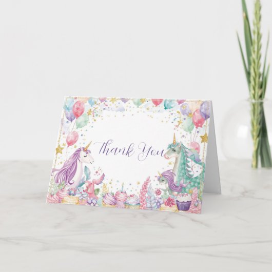 Magical Mermaids Unicorns Rainbow Birthday Dankeskarte (Vorderseite)