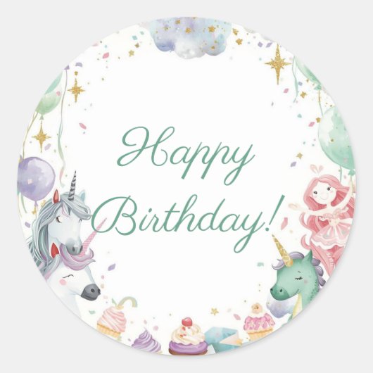 Magical Mermaids Unicorns Rainbow Favor Stickers (Vorderseite)