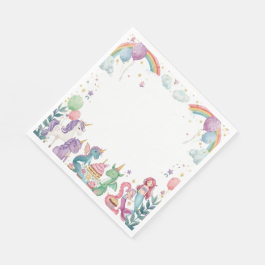 Magical Mermaids Unicorns Rainbow Personalized Serviette (Ecke)