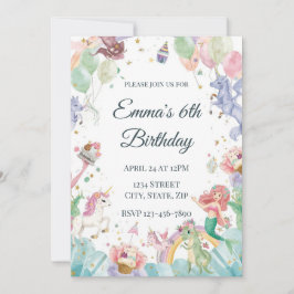 Magical Mermaids Unicorns Rainbows Kids Birthday Einladung