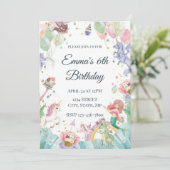 Magical Mermaids Unicorns Rainbows Kids Birthday Einladung (Stehend Vorderseite)