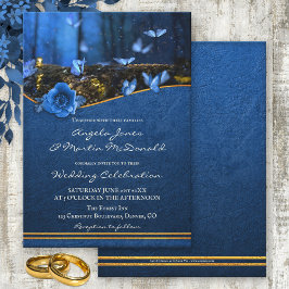 Magical Midnight Blue Butterfly Wedding Einladung