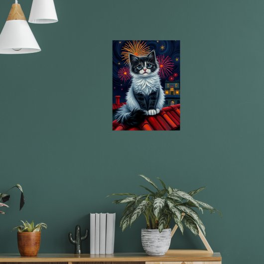 Magical Midnight Kitten Poster - Fluffy Cat Art (Wohnzimmer 1)
