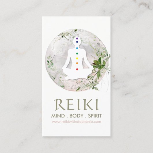 Magical Moon and Greenery Reiki Business Cards Visitenkarte (Vorderseite)