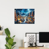 Magical Moonlit Snowy Christmas Village Poster (Heimbüro)