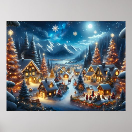 Magical Moonlit Snowy Christmas Village Poster (Vorne)
