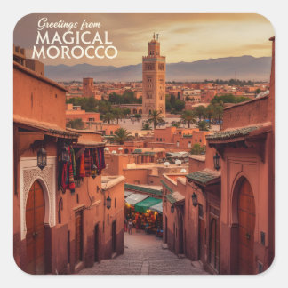 Magical Morocco Sunset View Koutoubia Marrakech  Quadratischer Aufkleber