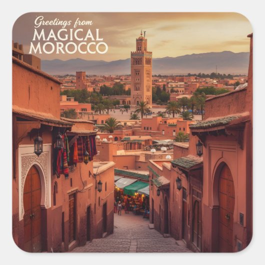 Magical Morocco Sunset View Koutoubia Marrakech Quadratischer Aufkleber (Vorderseite)
