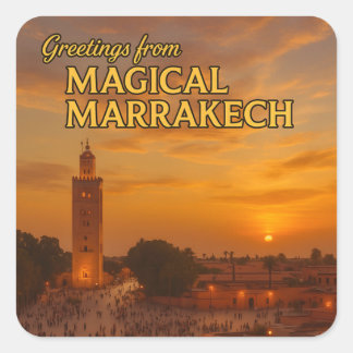 Magical Morocco Sunset View Koutoubia Marrakech  Quadratischer Aufkleber