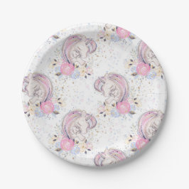 Magical Mother & Baby Unicorn Glitzer Babydusche Pappteller
