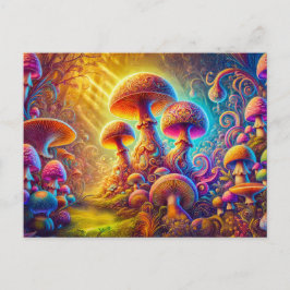 Magical Mushroom Glow Vibrant Psychedelic Landscap Postkarte