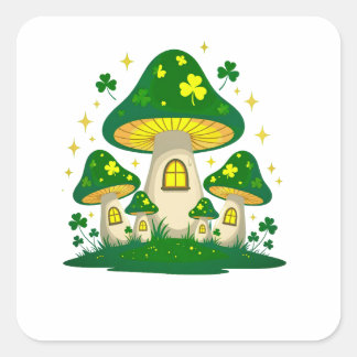 Magical Mushroom Village With Glowing Quadratischer Aufkleber