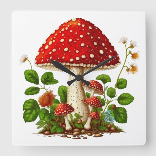 MAGICAL MUSHROOM Wall Clock, 27,3 cm quadratisch Quadratische Wanduhr (Vorderseite)