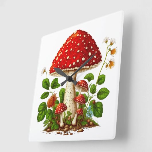 MAGICAL MUSHROOM Wall Clock, 27,3 cm quadratisch Quadratische Wanduhr (Winkel)