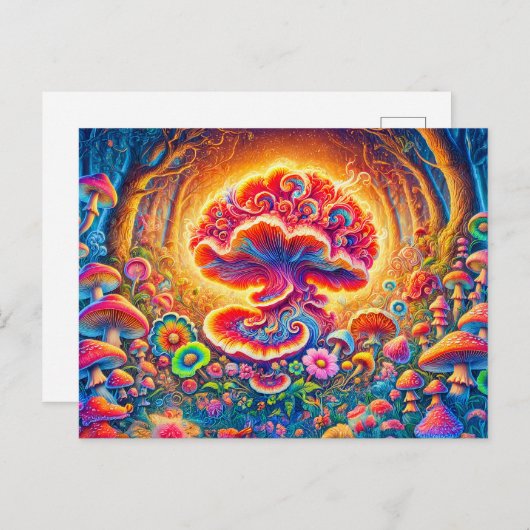 Magical Mushrooms Psychedelic Forest Fantasy Postkarte (Vorne/Hinten)