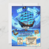 Magical Neon Blue Glow Pirate Ship Ahoy Birthday Einladung (Vorderseite)