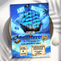 Magical Neon Blue Glow Pirate Ship Ahoy Birthday