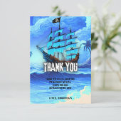 Magical Neon Blue Glow Pirate Ship Party Vielen Da Dankeskarte (Stehend Vorderseite)