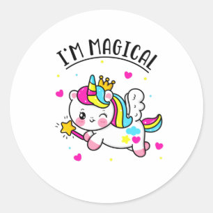 Magical Niedlich Chibi Unicorn Girl Runder Aufkleber