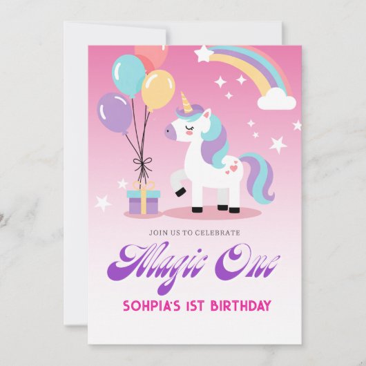 Magical one Birthday Unicorn Einladung (Vorderseite)