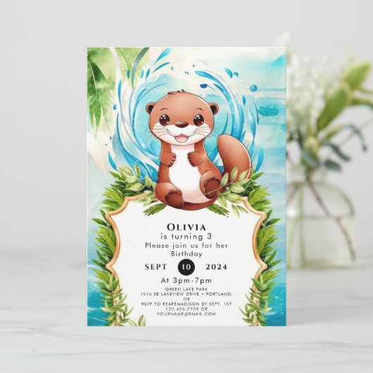 Magical Pastel Otter Geburtstag Einladung (Stehend Vorderseite)