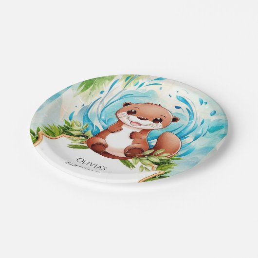 Magical Pastel Otter Geburtstag Pappteller (Schrägansicht)