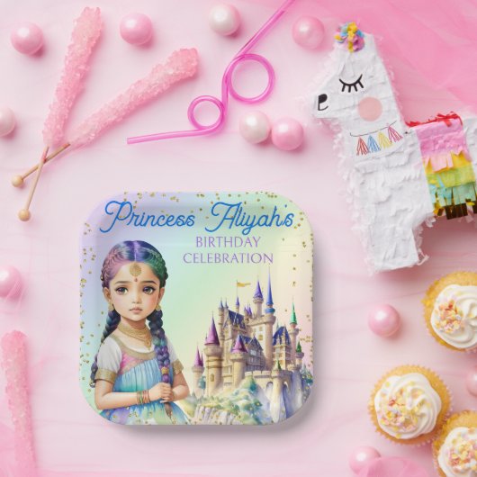 Magical Pastel Princess Fantasy Rainbow Castle Pappteller (Party)
