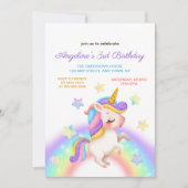 Magical Pastel Rainbow Stars Unicorn Birthday  Einladung (Vorderseite)