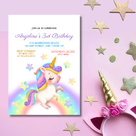 Magical Pastel Rainbow Stars Unicorn Birthday  Einladung
