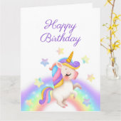Magical Pastel Rainbow Stars Unicorn Birthday Karte (Gelbe Blume)