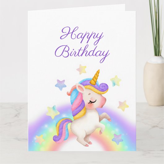 Magical Pastel Rainbow Stars Unicorn Birthday Karte (Vorderseite)