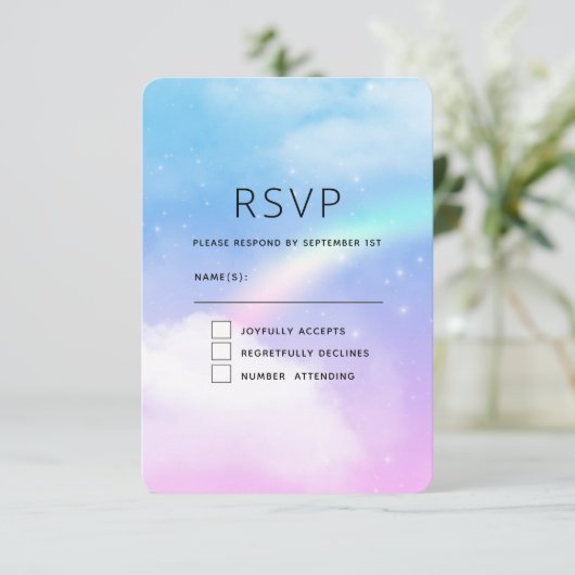 Magical Pastel RSVP Karte (Stehend Vorderseite)