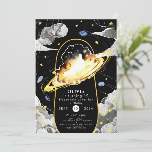 Magical Pastel Space Geburtstag Einladung (Stehend Vorderseite)
