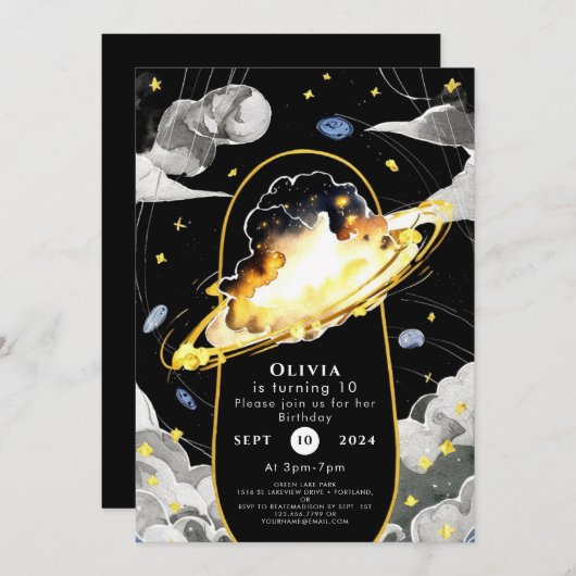 Magical Pastel Space Geburtstag Einladung (Vorne/Hinten)
