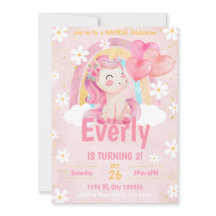 Magical Pastel Unicorn Rainbow Birthday Einladung
