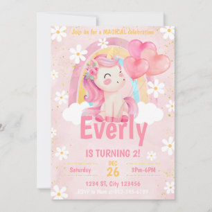 Magical Pastel Unicorn Rainbow Birthday Einladung